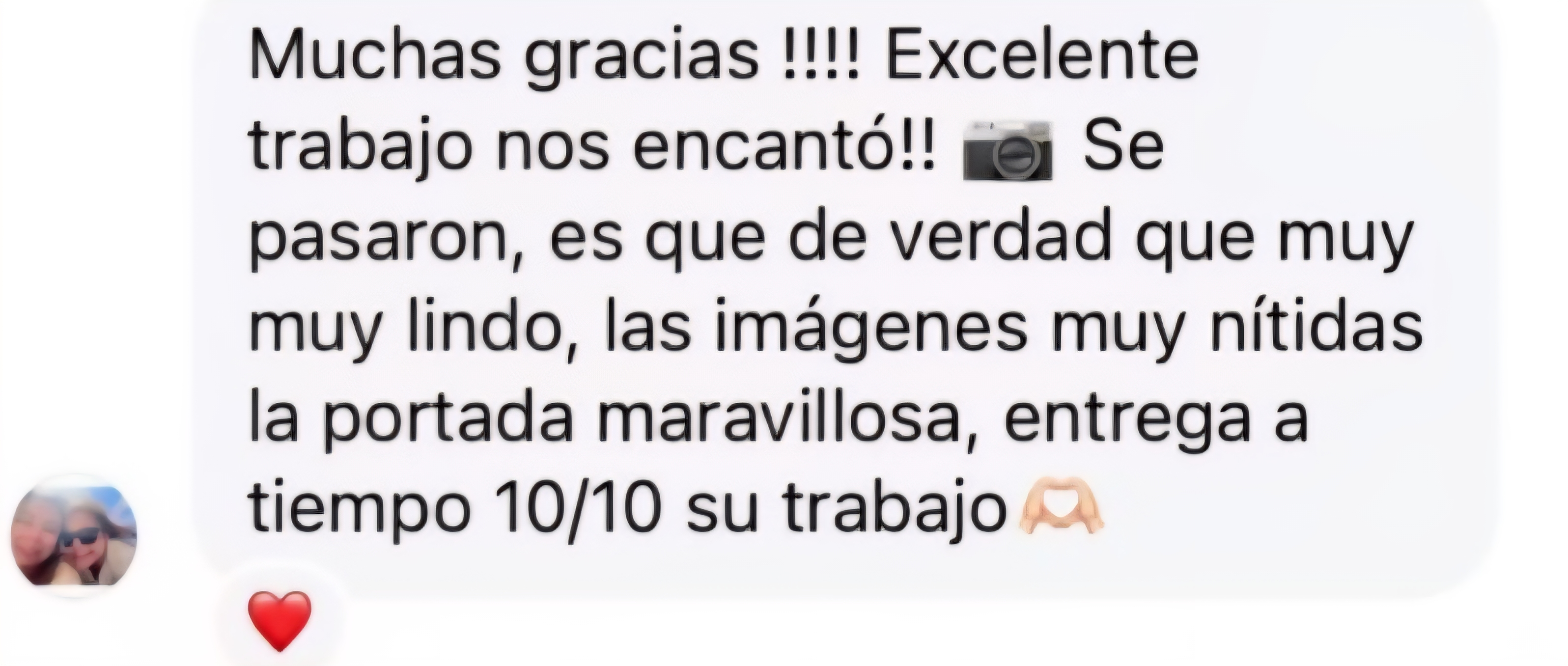 Mensaje de clienta — Excelente trabajo 10/10